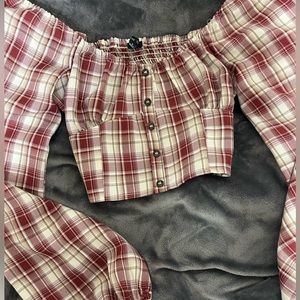 Cute Plaid pattern puff sleeve top ❕